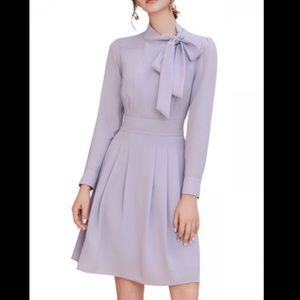 Orchid lavender tie neck ruched pleated mini dress